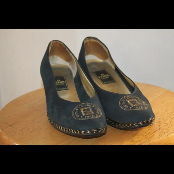🪙 Vintage '90s Fendi FF Logo Wedge Espadrilles Heels - Picture 7 of 9